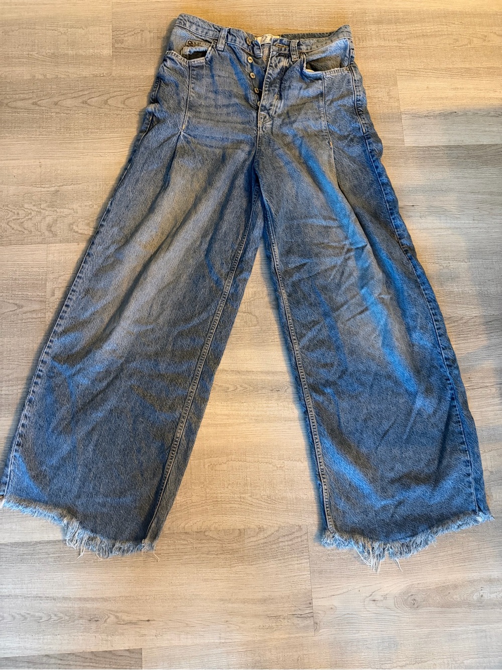 We The Free Free People Old West Slouchy Raw Hem High Rise Wide Leg Jeans 27